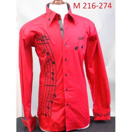 Axxess Red Burgundy - Black Music Embroidery Dress Shirt M 216-274